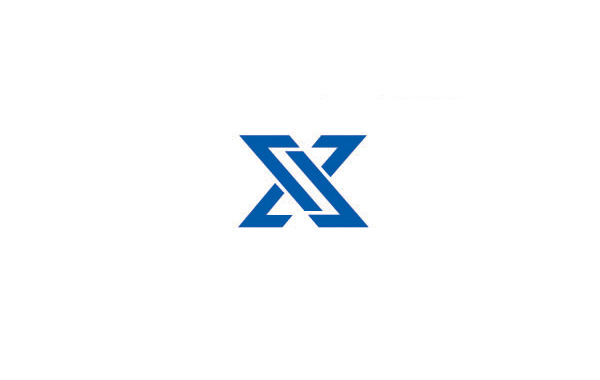 以深蓝色填充将字母x进行变形设计的logo